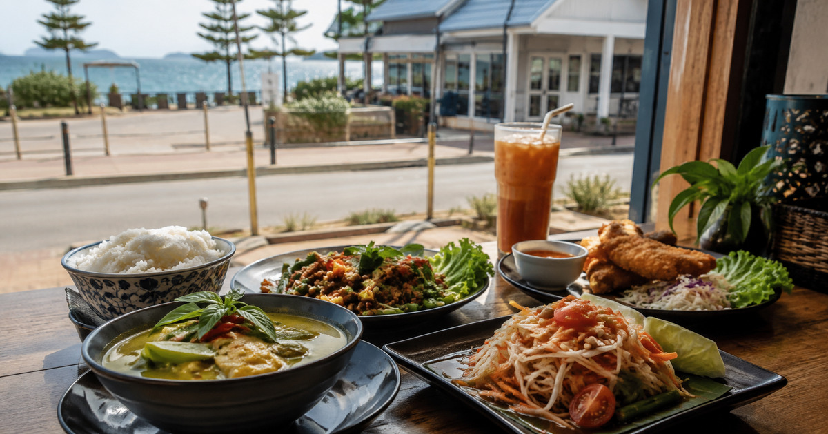 Thai dinner near Albany's coastal town centre during a cool Western Australian evening